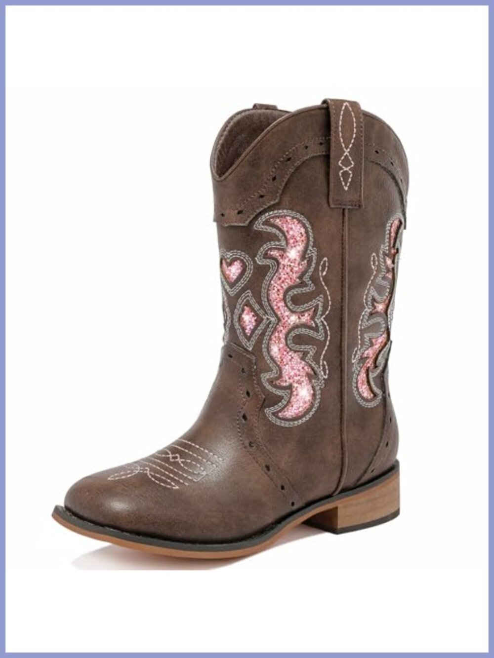 Girls Western Cowgirl Boots Square Toe Mid Calf Zip Glitter